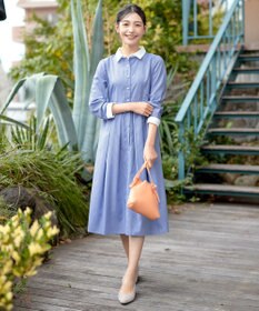 Tiaclasse L 【洗える】パール釦フレアシャツワンピース