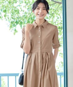 Tiaclasse L 【洗える】パール釦フレアシャツワンピース