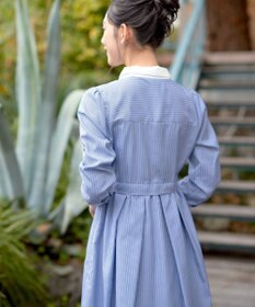 Tiaclasse L 【洗える】パール釦フレアシャツワンピース