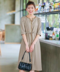 Tiaclasse L 【新色追加・洗える】配色キーネックストライプワンピース