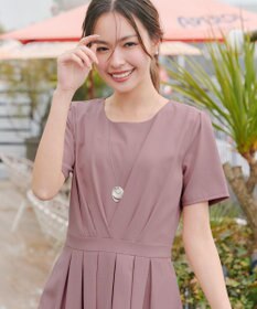 Tiaclasse L 【2TYPEスリーブ/半袖・ノースリーブ・洗える】タックフレアワンピース