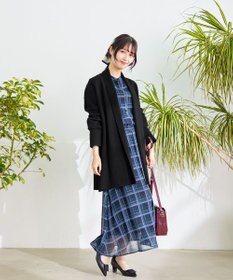 Tiaclasse L 【新色追加・洗える】チェック柄フレア袖シアーワンピース