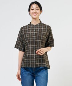J.PRESS LADIES 【一枚で着映え】キュプラチェック  バンドカラー ブラウス