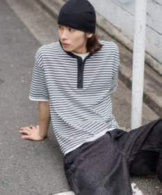 WEGO 【ユニセックス着用ITEM】ボーダーヘンリーネックT（SS）