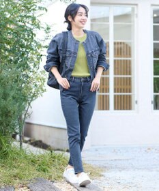 ANY 【洗濯機可能・ストレッチ】ノーカラー デニムジャケット