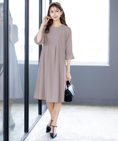 Tiaclasse L 【洗える】飴玉パールフレア袖ワンピース