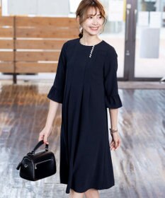 Tiaclasse L 【洗える】飴玉パールフレア袖ワンピース