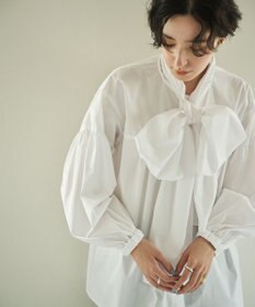 #Newans 【シワになりにくい/洗濯機可能/袖ゴム】ビッグリボンブラウス