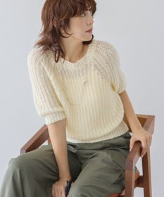 AMERICAN HOLIC モヘヤ風シアー半袖ニットトップス