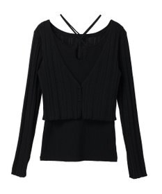 earth music&ecology ＳＥＴ２点ショートカーディガン＋レイヤードタンク