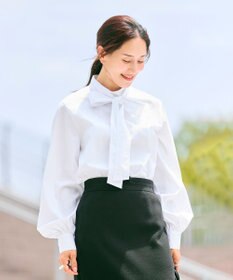 #Newans 【洗濯機可】ステッチデザインリボンタイブラウス