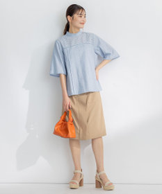 組曲 【ベルト付】リネン混オックスストレッチ キュロットパンツ