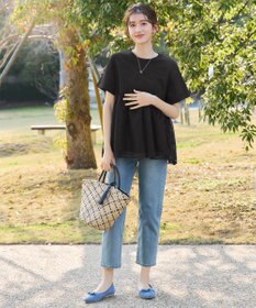 Tiaclasse 【おのののかさん着用】 「サマケア」ストライプチュール切り替えトップス