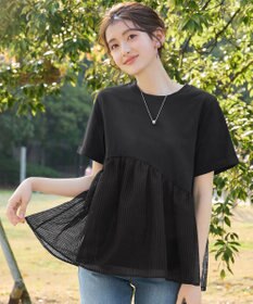 Tiaclasse 【おのののかさん着用】 「サマケア」ストライプチュール切り替えトップス