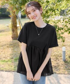 Tiaclasse 【おのののかさん着用】 「サマケア」ストライプチュール切り替えトップス