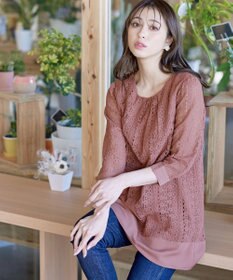 Tiaclasse L 【洗える】レースコンビチュニックブラウス