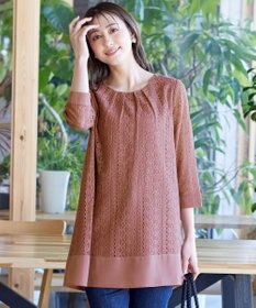 Tiaclasse L 【洗える】レースコンビチュニックブラウス