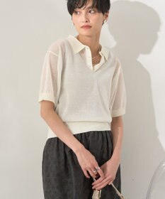 AMERICAN HOLIC ウォッシャブルシアーニット半袖ポロシャツ