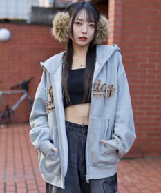 WEGO 【ユニセックス着用ITEM/SMLサイズ展開】レオパードワッペンダブルZIPパーカー