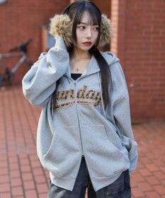 WEGO 【ユニセックス着用ITEM/SMLサイズ展開】レオパードワッペンダブルZIPパーカー