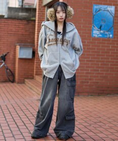 WEGO 【ユニセックス着用ITEM/SMLサイズ展開】レオパードワッペンダブルZIPパーカー