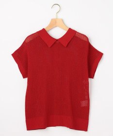 組曲 L 【先行予約・WEB限定・前後着用可】メッシュニット 襟付き半袖カーディガン