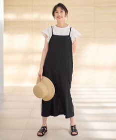 ANY 【2SET/洗濯機可】フリルスリーブTシャツ×シャーリングキャミワンピースセット