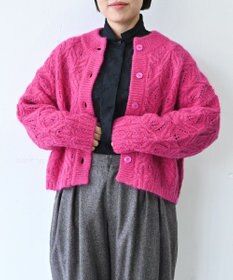 muuc 〈うっとり柔らか上質な極細繊維〉〈キッドモヘア×ウール×アルパカ×シルク〉リーフ模様編み カーディガン