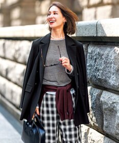 UNFILO シアー オンブレーチェック ワイドパンツ