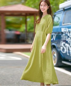 Tiaclasse 【新色追加・洗える】ワッフルVネックワンピース