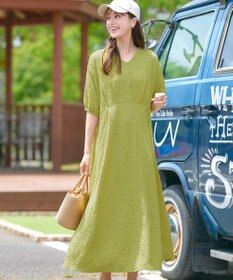 Tiaclasse 【新色追加・洗える】ワッフルVネックワンピース