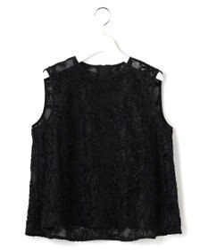23区 【GOLD LABEL】フロッキーエンブロイダリー 刺繍 ノースリーブ ブラウス ブラック系