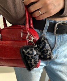 WEGO レオパードPUリボンファーキーホルダー