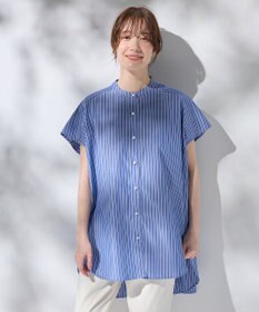 ANY 【洗濯機可】ラメストライプ半袖シャツブラウス