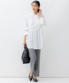 23区 L 【前後着用可能/洗える】ウォッシュドピーチツイル ブラウス