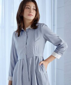 Tiaclasse L 【洗える】パール釦フレアシャツワンピース