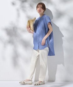 ANY 【洗濯機可】ラメストライプ半袖シャツブラウス