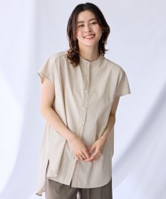 ANY 【洗濯機可】ラメストライプ半袖シャツブラウス