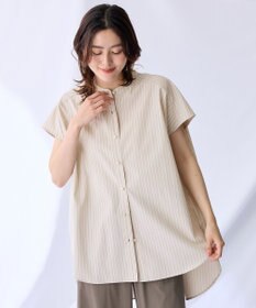 ANY 【洗濯機可】ラメストライプ半袖シャツブラウス