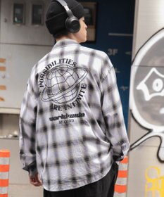 WEGO オンブレチェックグラフィックシャツ（LS）