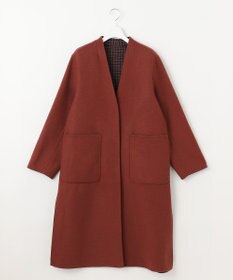 自由区 【リバーシブル】ウールリバー ノーカラーロングコート