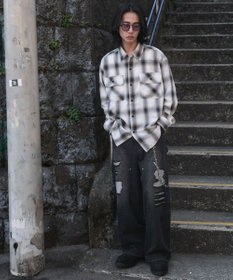 WEGO 【ユニセックス着用ITEM/SMLサイズ展開】オンブレチェックシャツ（LS）