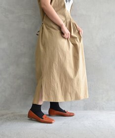 muuc 〈遠州織物〉ウエスト紐付き フレンチスリーブ ポピーの花刺繍 ワンピース