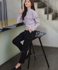 Tiaclasse L モックネックフリルニットトップス