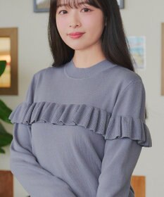 Tiaclasse L モックネックフリルニットトップス