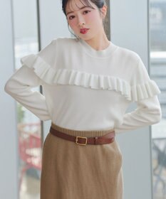 Tiaclasse L モックネックフリルニットトップス