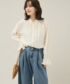 Green Parks フリルカラーリボンブラウス