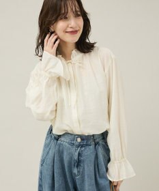 Green Parks フリルカラーリボンブラウス