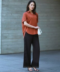 ICB ヴィンテージスパンブロード シャツカラードルマンスリーブブラウス
