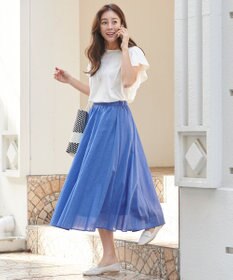 ANY 【ウエストゴム/ポケット付】シャンブレーライク フレアスカート